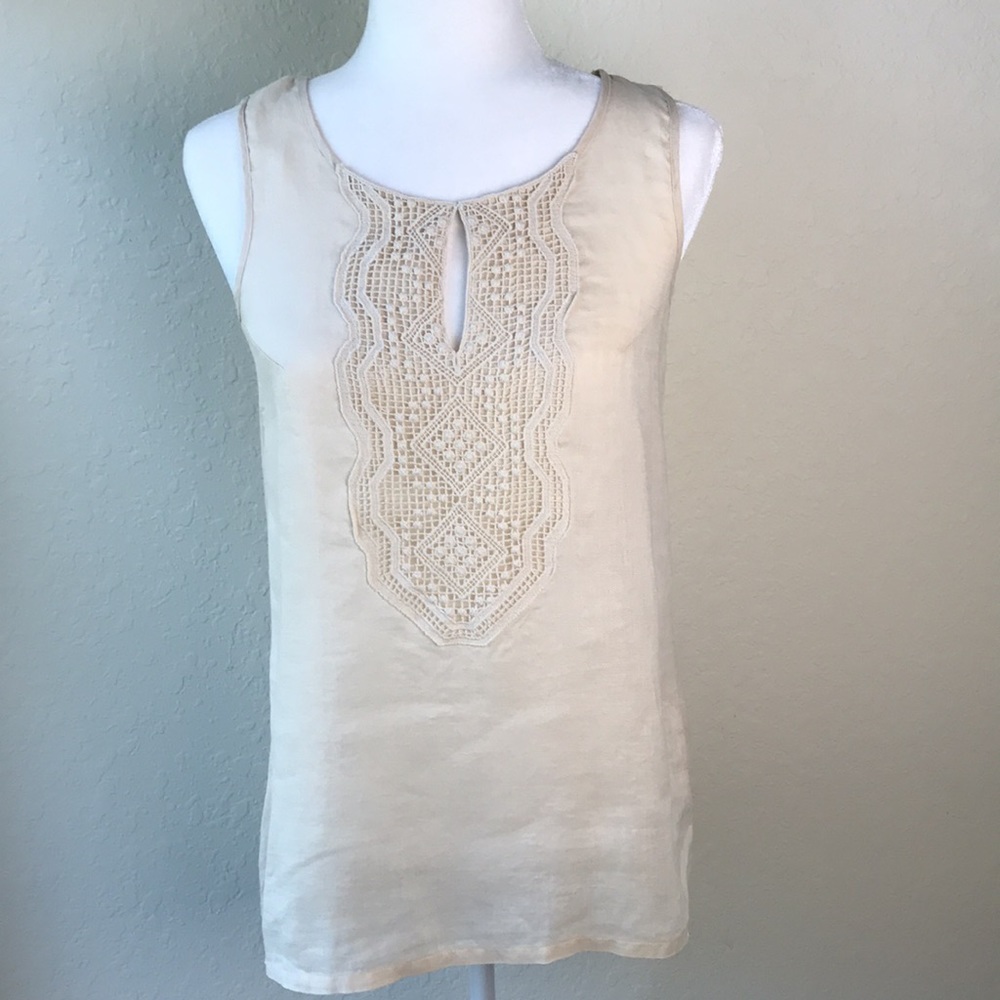 August Silk Embroidered Sleeveless Top Sz S